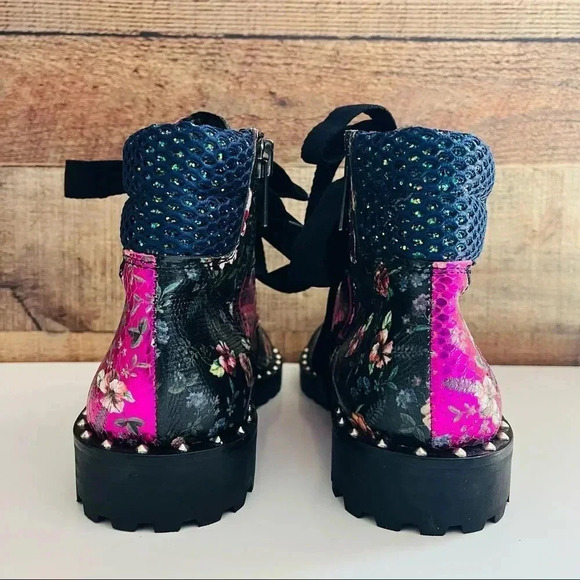 NWT Rare Zadig & Voltaire Black Joe Low Floral Patch Leather Studded Boots - Picture 6 of 12